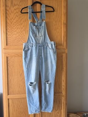 refuge Light Blue Distressed Denim Overalls